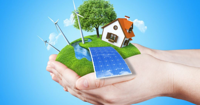 Manos, sostenibilidad, energía renovable, verde